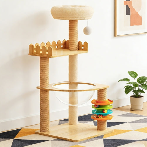 39.3" Modern Wood Cat Tree Tower – Indoor Cat Condo with Sisal