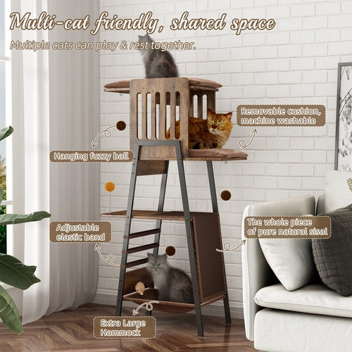 58-Inch Modern Cat Tree for Large Cats – Wooden Maine Coon Cat Tower