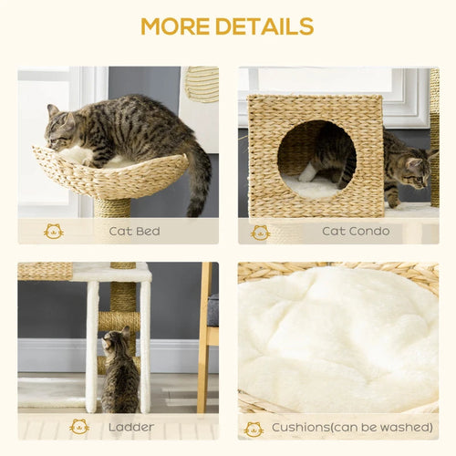 PawHut Cattail Weave Cat Tree For Indoor Cats Kitty Tower With Rattan