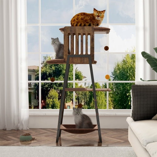 58-Inch Modern Cat Tree for Large Cats – Wooden Maine Coon Cat Tower