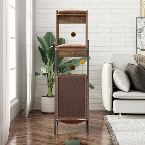 58-Inch Modern Cat Tree for Large Cats – Wooden Maine Coon Cat Tower