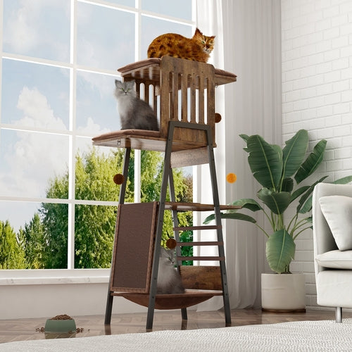 58-Inch Modern Cat Tree for Large Cats – Wooden Maine Coon Cat Tower