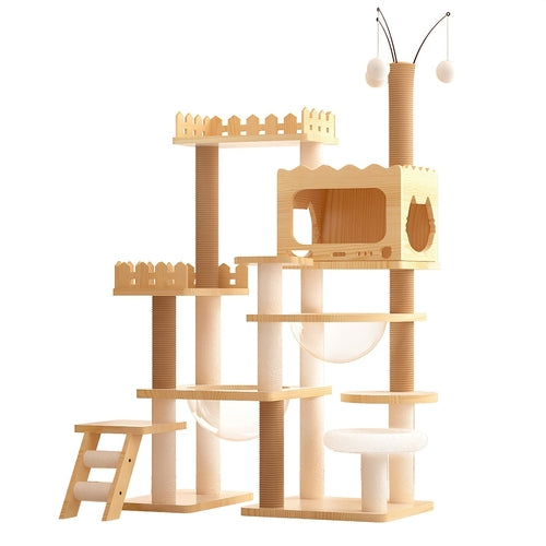 66.9" Modern Wood Cat Tree Tower – Multi-Level Cat Condo with Sisal