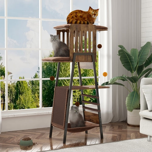 58-Inch Modern Cat Tree for Large Cats – Wooden Maine Coon Cat Tower