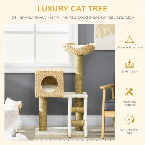 PawHut Cattail Weave Cat Tree For Indoor Cats Kitty Tower With Rattan