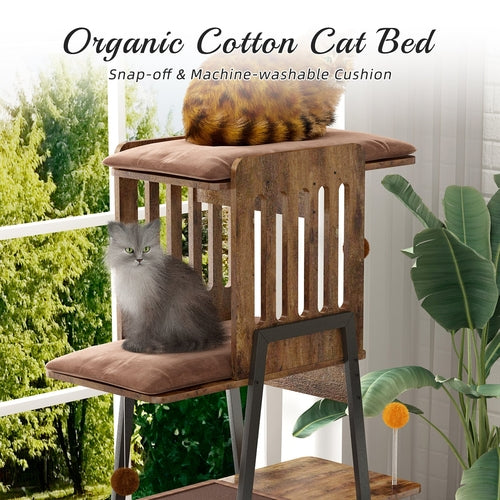 58-Inch Modern Cat Tree for Large Cats – Wooden Maine Coon Cat Tower