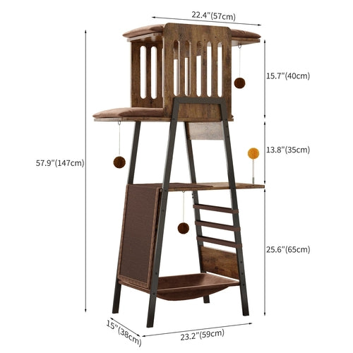 58-Inch Modern Cat Tree for Large Cats – Wooden Maine Coon Cat Tower