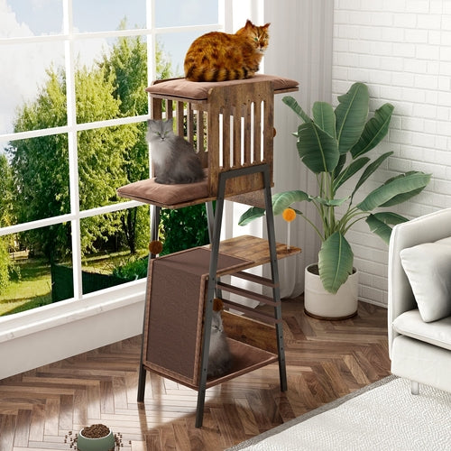 58-Inch Modern Cat Tree for Large Cats – Wooden Maine Coon Cat Tower