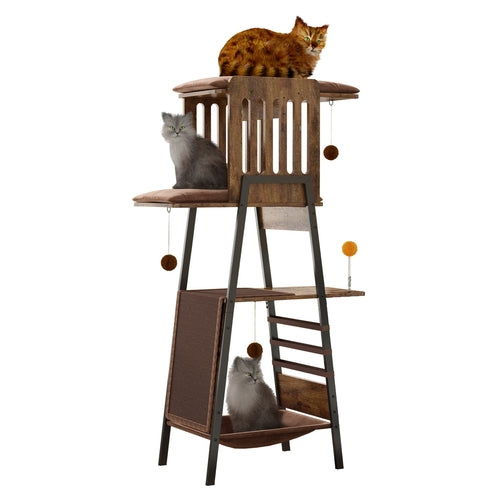 58-Inch Modern Cat Tree for Large Cats – Wooden Maine Coon Cat Tower