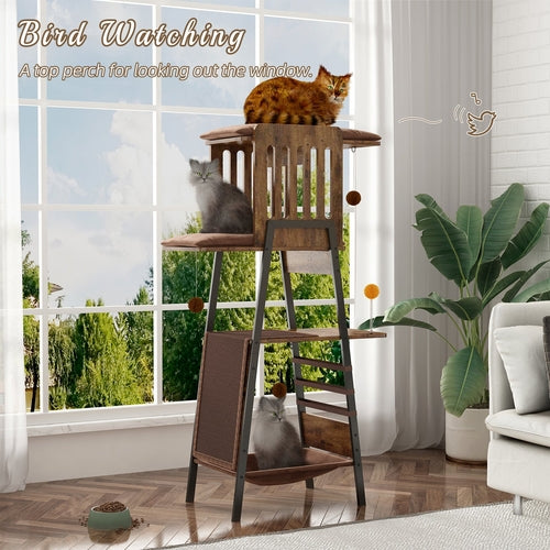 58-Inch Modern Cat Tree for Large Cats – Wooden Maine Coon Cat Tower