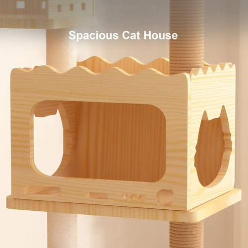 66.9" Modern Wood Cat Tree Tower – Multi-Level Cat Condo with Sisal