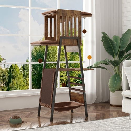 58-Inch Modern Cat Tree for Large Cats – Wooden Maine Coon Cat Tower