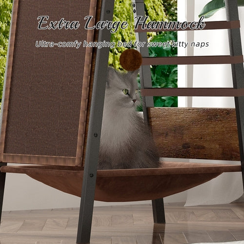 58-Inch Modern Cat Tree for Large Cats – Wooden Maine Coon Cat Tower