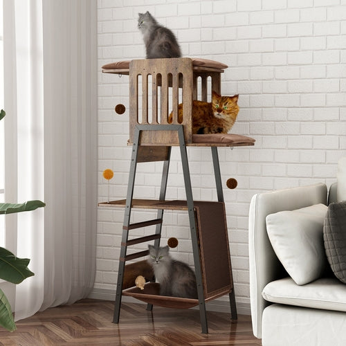 58-Inch Modern Cat Tree for Large Cats – Wooden Maine Coon Cat Tower